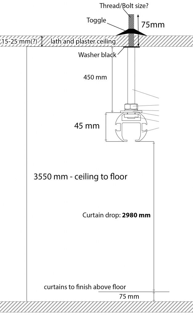 Curtain track on ceiling rod diagram